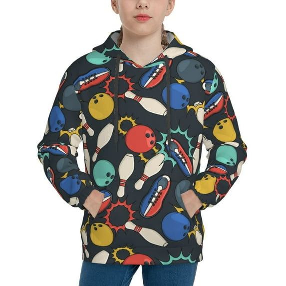 KLL Unisex Kids Boys Girls Hooded Pocket Pullover Hoodies-Bowling Ball
