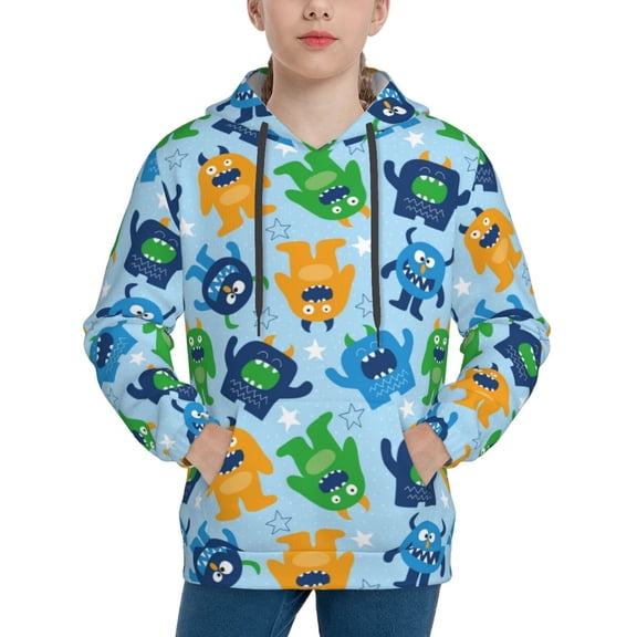 KLL Unisex Kids Boys Girls Hooded Pocket Pullover Hoodies-Cartoon Monster