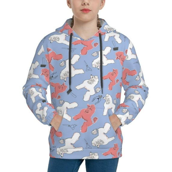 KLL Unisex Kids Boys Girls Hooded Pocket Pullover Hoodies-Cartoon Poodle Dog