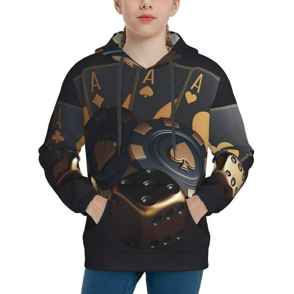 KLL Unisex Kids Boys Girls Hooded Pocket Pullover Hoodies-Casino Cards Poker
