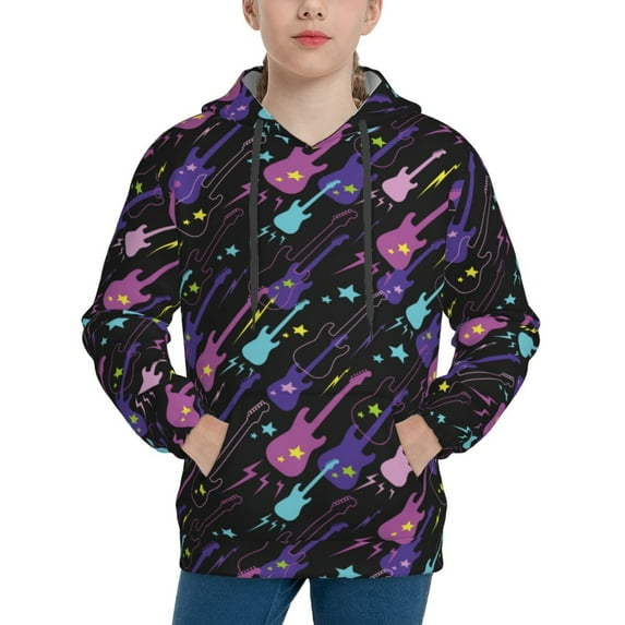 KLL Unisex Kids Boys Girls Hooded Pocket Pullover Hoodies-Colorful Guitar