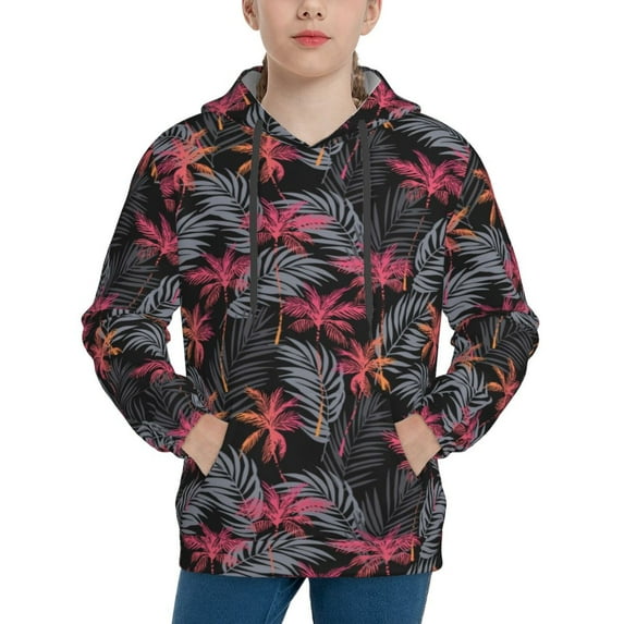 KLL Unisex Kids Boys Girls Hooded Pocket Pullover Hoodies-Colorful Hawaii Palms