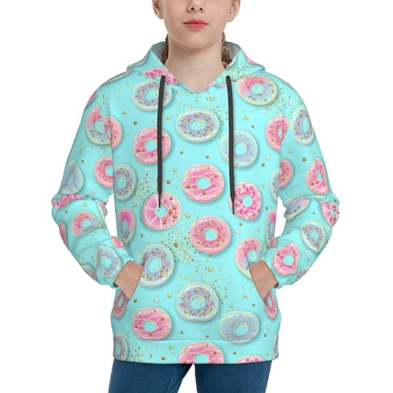 KLL Unisex Kids Boys Girls Hooded Pocket Pullover Hoodies-Colorful Sweet Donuts