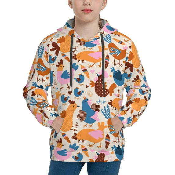 KLL Unisex Kids Boys Girls Hooded Pocket Pullover Hoodies-Cute Chickens