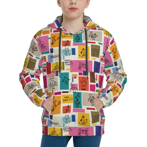 KLL Unisex Kids Boys Girls Hooded Pocket Pullover Hoodies-Cute Doodles
