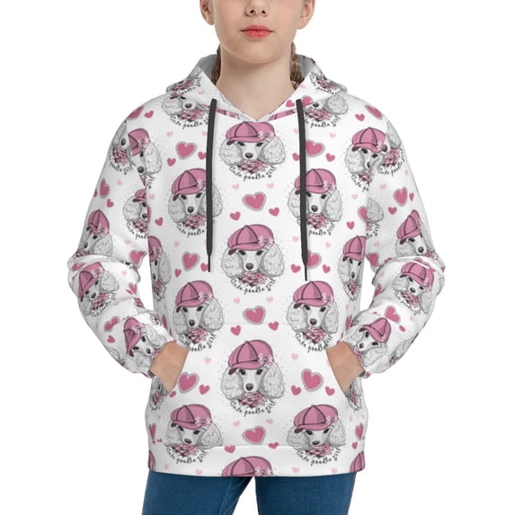 KLL Unisex Kids Boys Girls Hooded Pocket Pullover Hoodies-Cute Poodle Dog