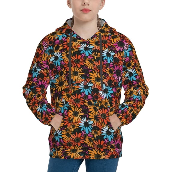 KLL Unisex Kids Boys Girls Hooded Pocket Pullover Hoodies-Daisies Flowers