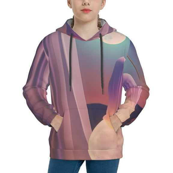 KLL Unisex Kids Boys Girls Hooded Pocket Pullover Hoodies-Dreamy Moonlit Window