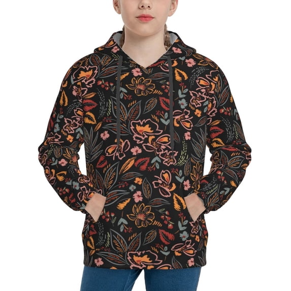 KLL Unisex Kids Boys Girls Hooded Pocket Pullover Hoodies-Floral