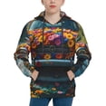 thumbnail image 1 of KLL Unisex Kids Boys Girls Hooded Pocket Pullover Hoodies-Flower Covered Vintage Car, 1 of 5