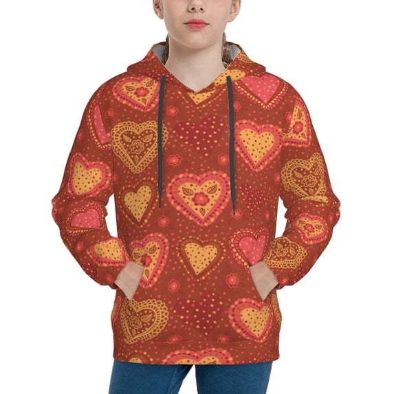 KLL Unisex Kids Boys Girls Hooded Pocket Pullover Hoodies-Flower Hearts