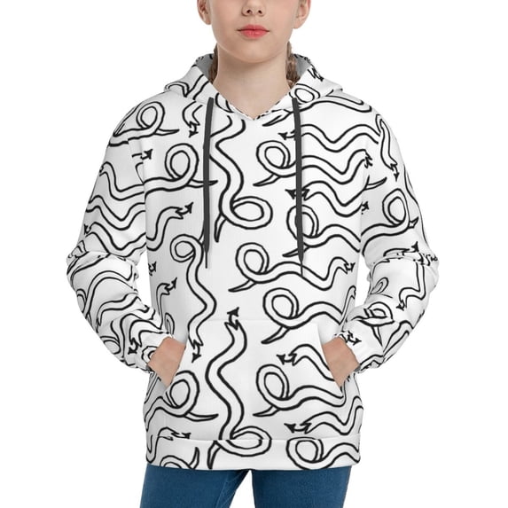 KLL Unisex Kids Boys Girls Hooded Pocket Pullover Hoodies-Hand Drawn Snake
