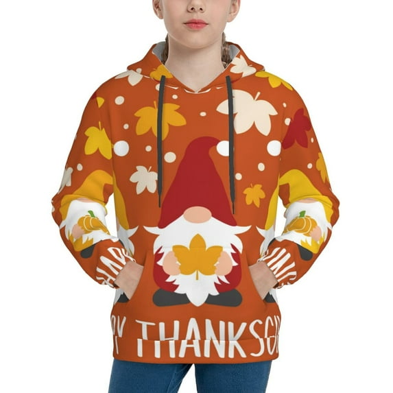 KLL Unisex Kids Boys Girls Hooded Pocket Pullover Hoodies-Happy Thanksgiving Three Gnomes