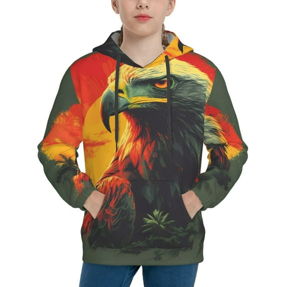 KLL Unisex Kids Boys Girls Hooded Pocket Pullover Hoodies-Hawaiian Style Bald Eagle