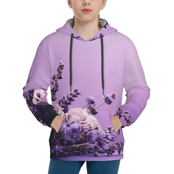 KLL Unisex Kids Boys Girls Hooded Pocket Pullover Hoodies-Lavender Roses Arrangement