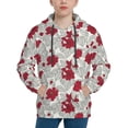 thumbnail image 1 of KLL Unisex Kids Boys Girls Hooded Pocket Pullover Hoodies-Leaves And Anemone Flowers In Red Grey, 1 of 5