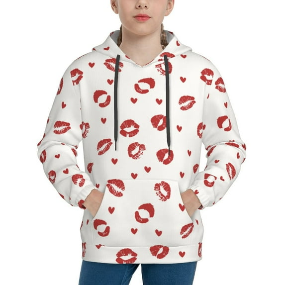 KLL Unisex Kids Boys Girls Hooded Pocket Pullover Hoodies-Lips Kiss