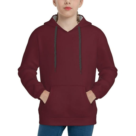 KLL Unisex Kids Boys Girls Hooded Pocket Pullover Hoodies-Maroon