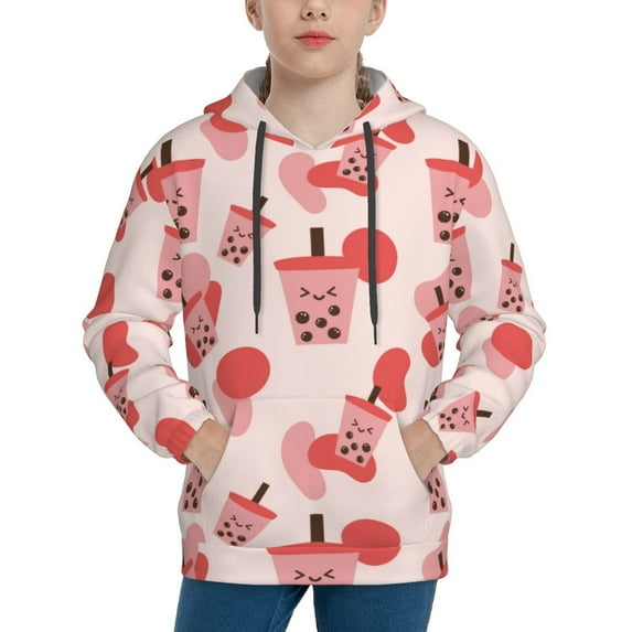 KLL Unisex Kids Boys Girls Hooded Pocket Pullover Hoodies-Milk Tea