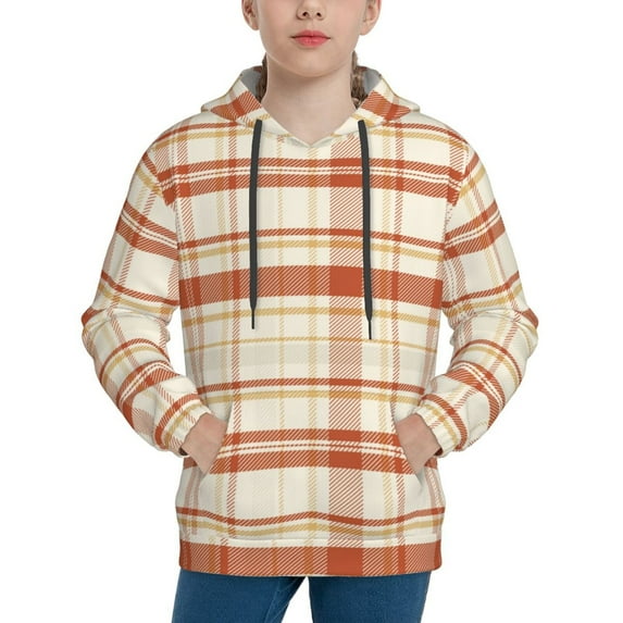 KLL Unisex Kids Boys Girls Hooded Pocket Pullover Hoodies-Minimalist plaid