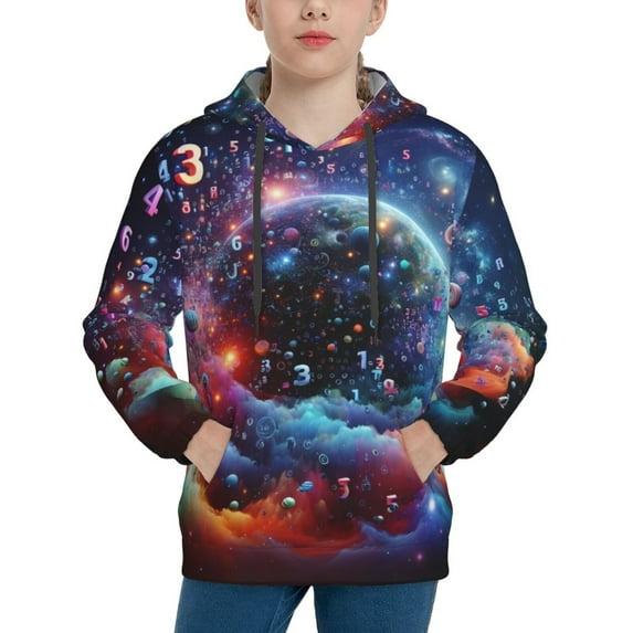 KLL Unisex Kids Boys Girls Hooded Pocket Pullover Hoodies-Outer Space Floating Numbers And Letters