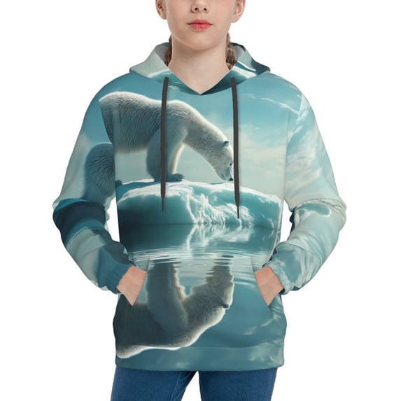 KLL Unisex Kids Boys Girls Hooded Pocket Pullover Hoodies-Polar Bear On Iceberg