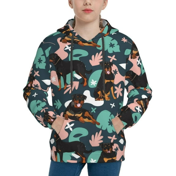 KLL Unisex Kids Boys Girls Hooded Pocket Pullover Hoodies-Rottweiler
