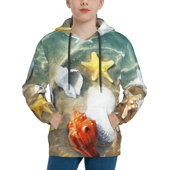 KLL Unisex Kids Boys Girls Hooded Pocket Pullover Hoodies-Seashell On The Beach
