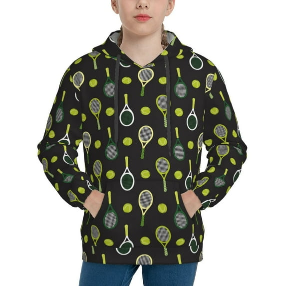 KLL Unisex Kids Boys Girls Hooded Pocket Pullover Hoodies-Tennis Rackets