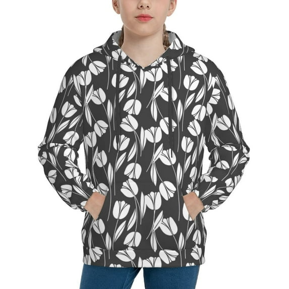 KLL Unisex Kids Boys Girls Hooded Pocket Pullover Hoodies-Tulips Flowers