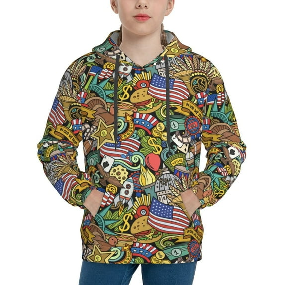 KLL Unisex Kids Boys Girls Hooded Pocket Pullover Hoodies-USA 1