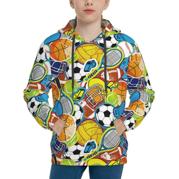 KLL Unisex Kids Boys Girls Hooded Pocket Pullover Hoodies-Various Balls