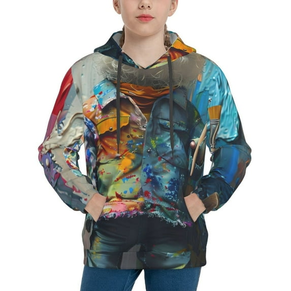 KLL Unisex Kids Boys Girls Hooded Pocket Pullover Hoodies-Whimsical Goat Artist