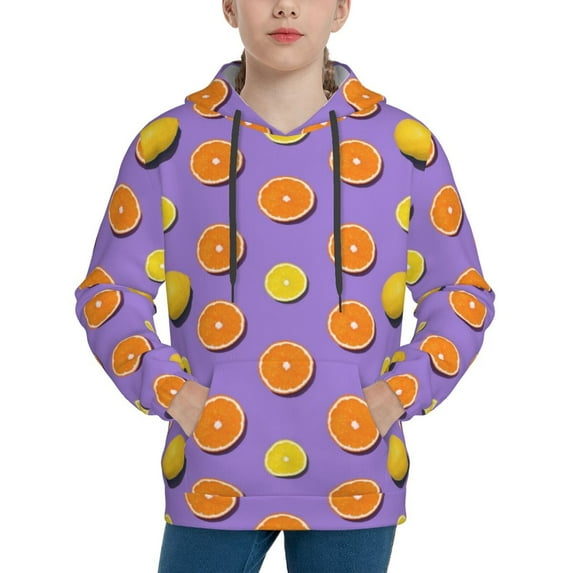 KLL Unisex Kids Boys Girls Hooded Pocket Pullover Hoodies-Yellow Lemon And Orange