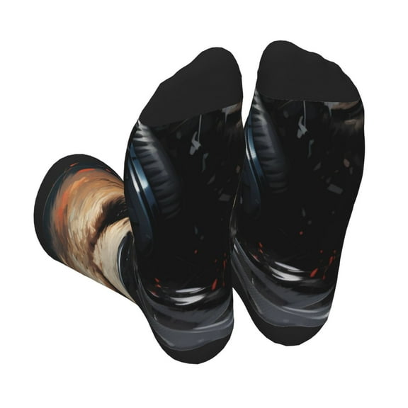 KLL Urban Bear With Headphones Print Cool Socks Men's Women's Crew Socks Funny Crazy Novelty Stockings