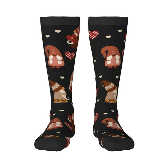 KLL Valentine Gnome Print Cool Socks Men's Women's Crew Socks Funny Crazy Novelty Stockings