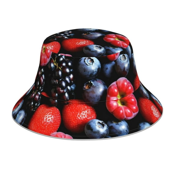 KLL Variety Of Fruits And Berries Bucket Hat for Women Men Packable Travel Beach Sun Hat Outdoor Rave Accessories Reflective Fisherman Cap