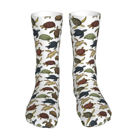 KLL Various Turtle Print Womens Crew Socks Athletic Middle Tube Long Socks Novelty Socks Gifts For Men