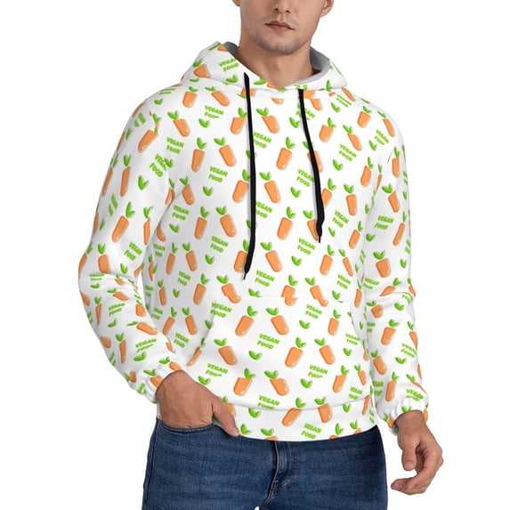 KLL Vegan Fruit Carrot Print Mens Hoodie Long Sleeve Casual Pullover Hooded Sweatshirt Fashion Drawstring Hoodies with Pocket-Large