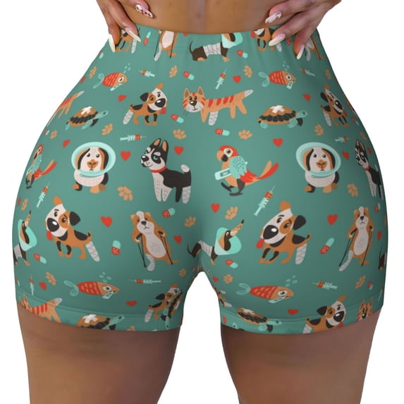 KLL Veterinary Clinics Pattern Workout Shorts for Women Scrunch Short Gym Yoga Running Sport Active Exercise Fitness Shorts