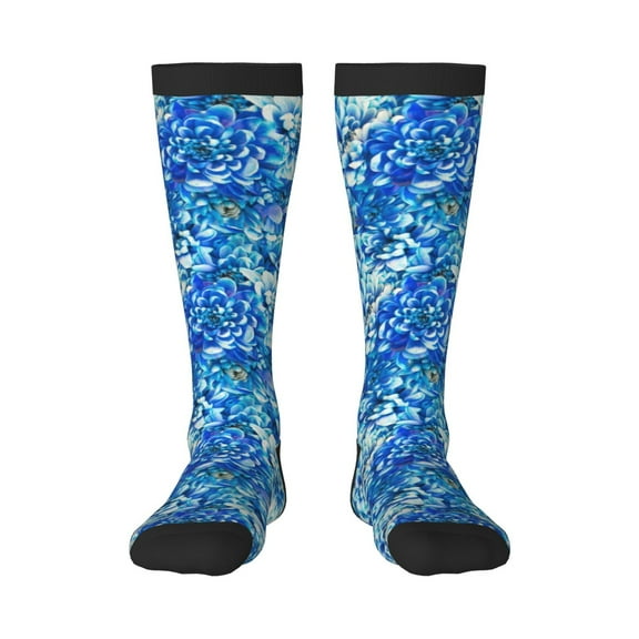 KLL Vibrant Blue Floral Print Cool Socks Men's Women's Crew Socks Funny Crazy Novelty Stockings