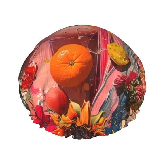 KLL Vibrant Floral Collage Portrait Pattern Shower Cap & Bath Cap for Women,Reversible Oversized Waterproof Shower Caps for all Hair Lengths,Elastic Reusable Bathing Hair Cap