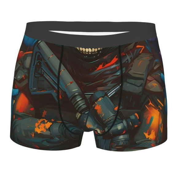 KLL Vibrant Skull Soldier Men's Cotton Boxer Briefs Underwear-Large