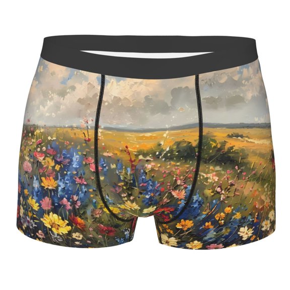 KLL Vibrant Wildflower Meadow Men's Cotton Boxer Briefs Underwear-Medium