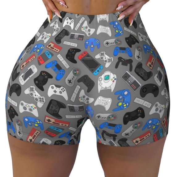 KLL Video Game Pattern Workout Shorts for Women Scrunch Short Gym Yoga Running Sport Active Exercise Fitness Shorts