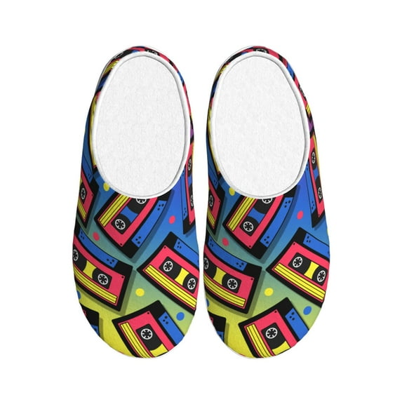 KLL Vintage Audio Cassettes Pattern Adult Unisex Cozy Slippers,Fuzzy Slip-on Slippers TPR Sole Slippers Comfort Plush Home Footwear for Indoor & Outdoor-8