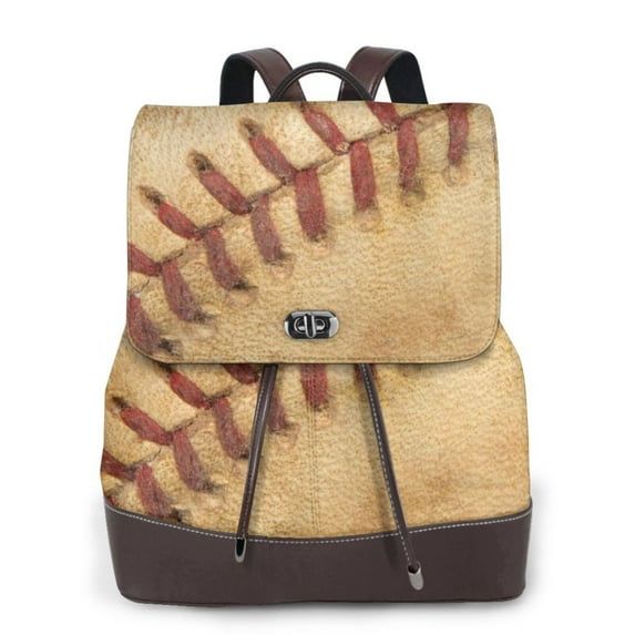 KLL Vintage Baseball Print Leather Backpack,PU Leather Laptop Backpack Purse for Women and Ladies Daypacks Bags for Travel College Work