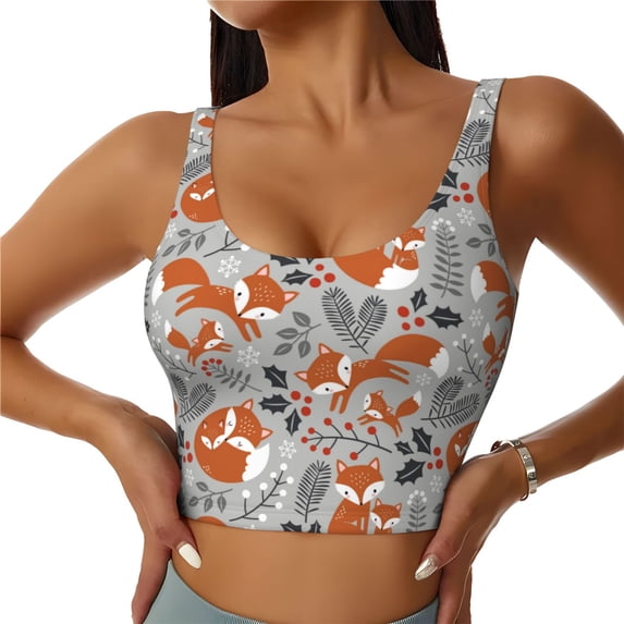KLL Vintage Blue Fox Family A for Workout Tank Tops for Women,U Back Fitness Top Built in Shelf Bras Padded Fit for Yoga Gym-XX-Large