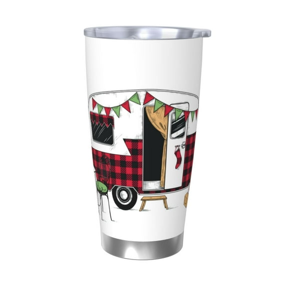 KLL Vintage Buffalo Plaid Christmas Camper Print 40oz Stainless Steel Insulated Car Cup with Spillproof Lid - Keep Your Drink Hot or Cold on the Go-Without Straw