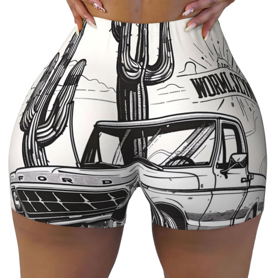 KLL Vintage Cactus Pickup Pattern Workout Shorts for Women Scrunch Short Gym Yoga Running Sport Active Exercise Fitness Shorts